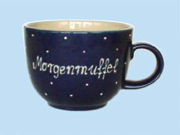 Jumbotasse mit Schrift blau 1 Punkt