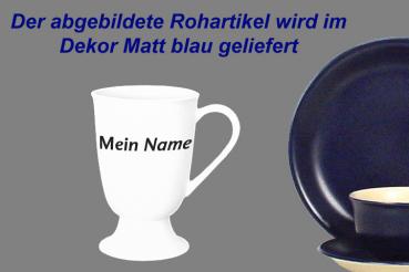 Fußtasse mit Schrift matt blau