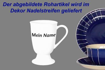 Fußtasse mit Schrift Nadelstreifen blau