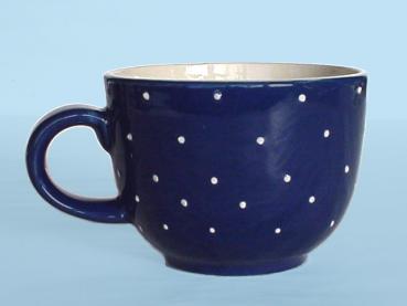 Jumbotasse mit Schrift blau 1 Punkt