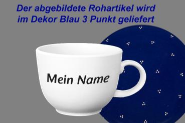 Jumbotasse mit Schrift blau 3 Punkt