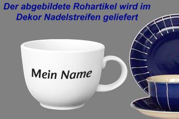 Jumbotasse mit Schrift blau Nadelstreifen