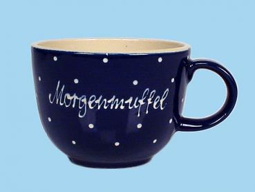 Jumbotasse mit Schrift blau 1 Punkt