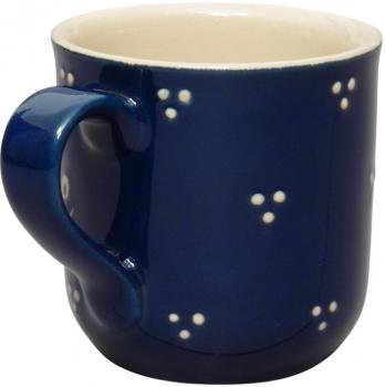 Kaffeebecher mit Schrift blau 3 Punkt