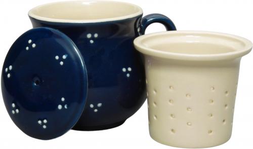 Mollytasse mit Sieb und Deckel blau 3 Punkt