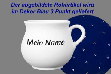 Mollytasse mit Schrift blau 3 Punkt