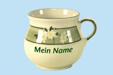 Mollytasse mit Schrift Dekor Margueritenblume