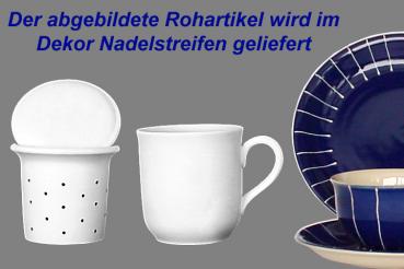 Teebecher mit Sieb und Deckel Nadelstreifen blau