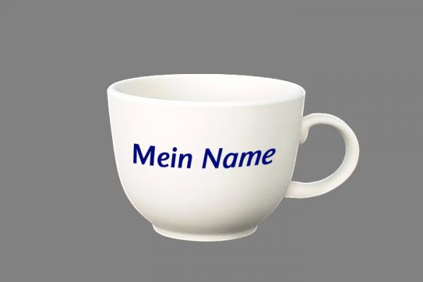 Jumbotasse mit Schrift glänzend blau