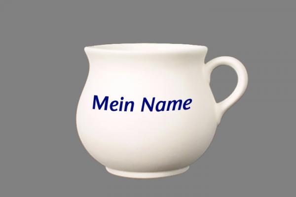 Mollytasse mit Schrift blau Nadelstreifen