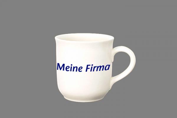 Kaffeebecher mit Schrift blau Nadelstreifen