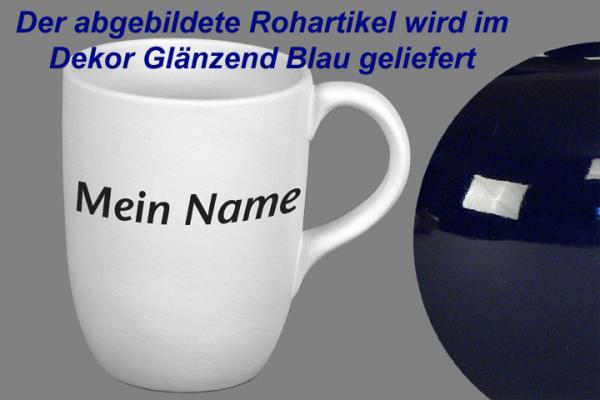 Cappuccino mit Schrift glänzend blau