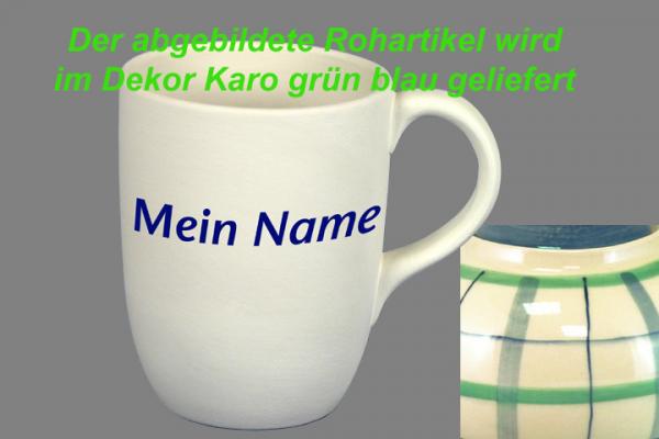 Cappuccino mit Schrift Karo Grün-Blau