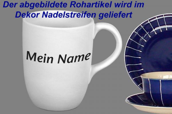 Cappuccino mit Schrift Nadelstreifen blau