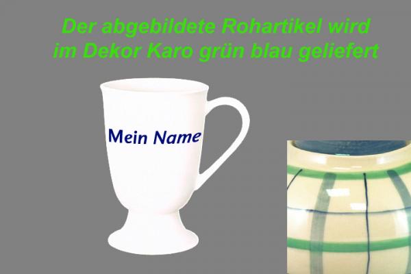 Fußtasse mit Schrift karo grün-blau