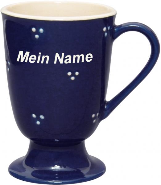 Fußtasse mit Schrift blau 3 Punkt