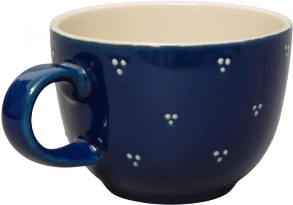 Jumbotasse mit Schrift blau 3 Punkt