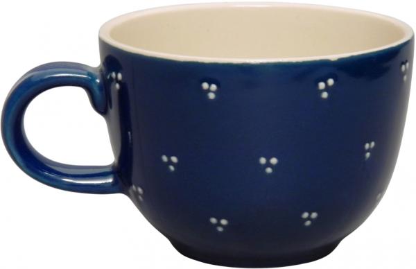 Jumbotasse mit Schrift blau 3 Punkt