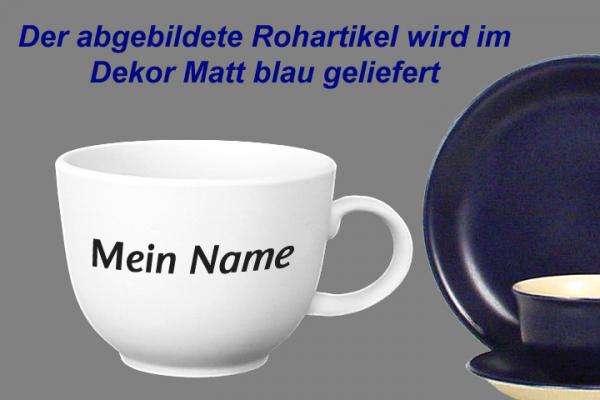 Jumbotasse mit Schrift matt blau