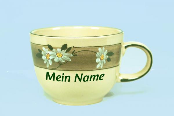 Jumbotasse mit Schrift Dekor Margueritenblume