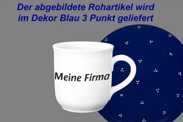 Kaffeebecher mit Schrift blau 3 Punkt