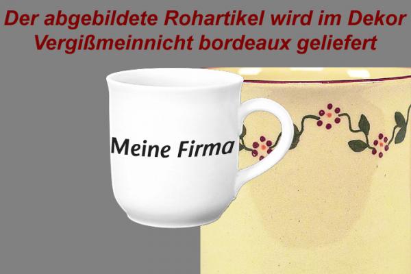 Kaffeebecher mit Schrift Vergissmeinnicht bordeaux