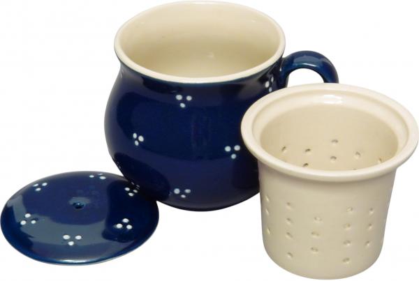 Mollytasse mit Sieb und Deckel blau 3 Punkt