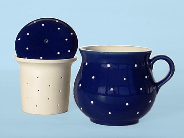 Mollytasse mit Sieb und Deckel blau 1 Punkt