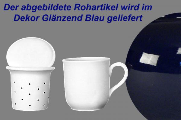 Teebecher mit Sieb und Deckel glänzend blau