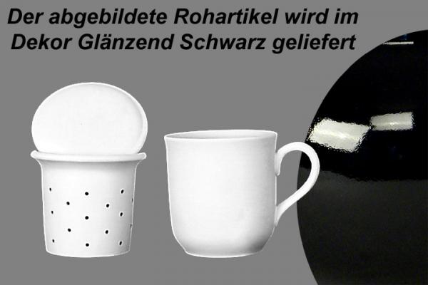 Teebecher mit Sieb und Deckel glänzend schwarz